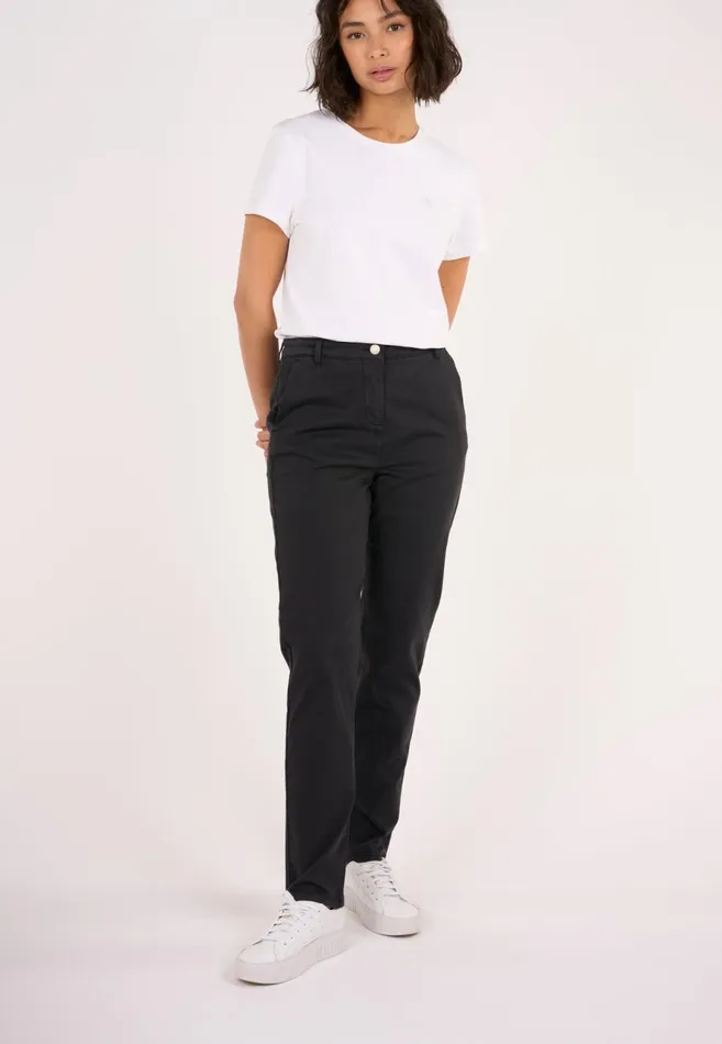 KnowledgeCotton Apparel Pants ALMA Slim Twill Chino Black Jet 8211 Women