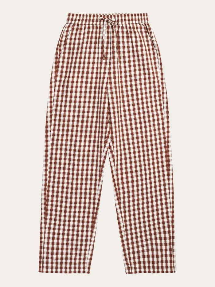 KnowledgeCotton Apparel Pants CHLOE Barrel Highrise Seersucker Checkered Elastic Waistband Pants Gotsvegan 8211 Women KnowledgeCotton Apparel Pants CHLOE Barrel Highrise Seersucker Checkered Elastic Waistband Pants Gotsvegan 8211 Women