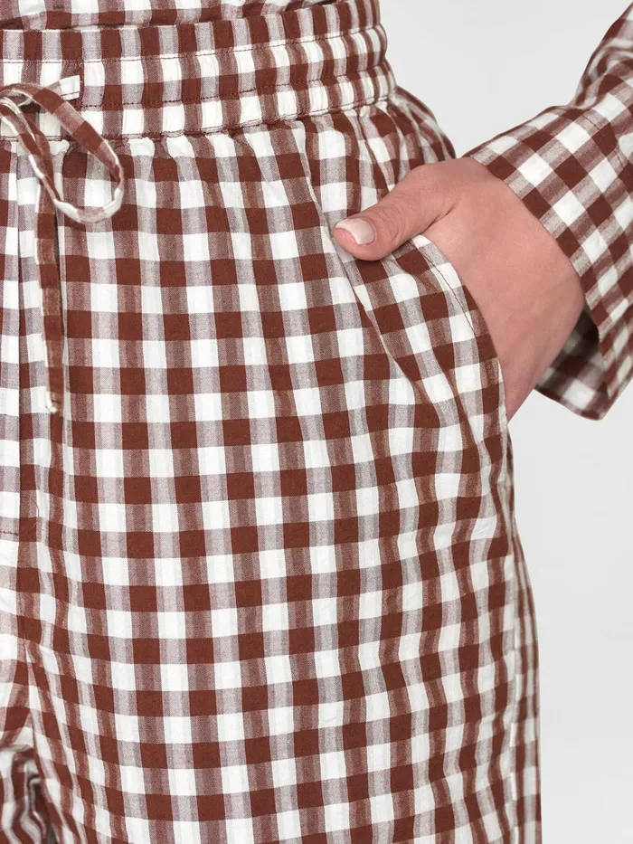 KnowledgeCotton Apparel Pants CHLOE Barrel Highrise Seersucker Checkered Elastic Waistband Pants Gotsvegan 8211 Women KnowledgeCotton Apparel Pants CHLOE Barrel Highrise Seersucker Checkered Elastic Waistband Pants Gotsvegan 8211 Women
