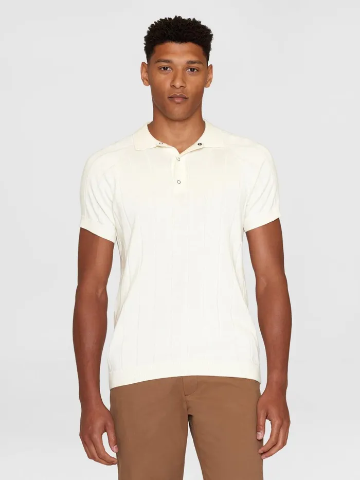 KnowledgeCotton Apparel Polo Shirts Regular Short Sleeved Striped Knitted Polo Gotsvegan 8211 Men