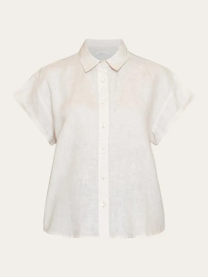 KnowledgeCotton Apparel Shirts ASTER Fold Up Short Sleeve Linen Shirt Light Feather Gray 8211 Women KnowledgeCotton Apparel Shirts ASTER Fold Up Short Sleeve Linen Shirt Light Feather Gray 8211 Women