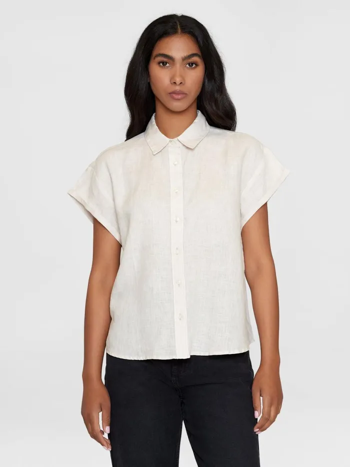 KnowledgeCotton Apparel Shirts ASTER Fold Up Short Sleeve Linen Shirt Light Feather Gray 8211 Women KnowledgeCotton Apparel Shirts ASTER Fold Up Short Sleeve Linen Shirt Light Feather Gray 8211 Women