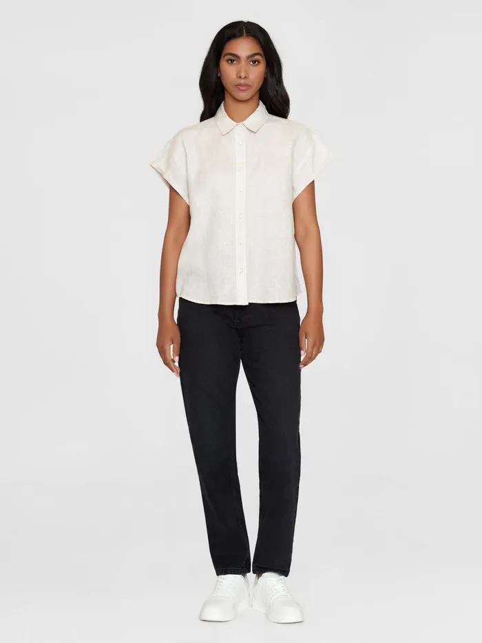 KnowledgeCotton Apparel Shirts ASTER Fold Up Short Sleeve Linen Shirt Light Feather Gray 8211 Women KnowledgeCotton Apparel Shirts ASTER Fold Up Short Sleeve Linen Shirt Light Feather Gray 8211 Women