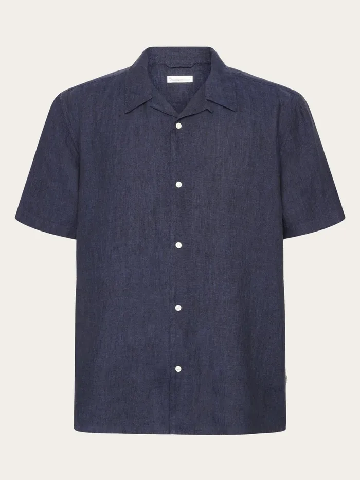 KnowledgeCotton Apparel Shirts Box Fit Short Sleeved Linen Shirt Yarndyed 8211 Men KnowledgeCotton Apparel Shirts Box Fit Short Sleeved Linen Shirt Yarndyed 8211 Men