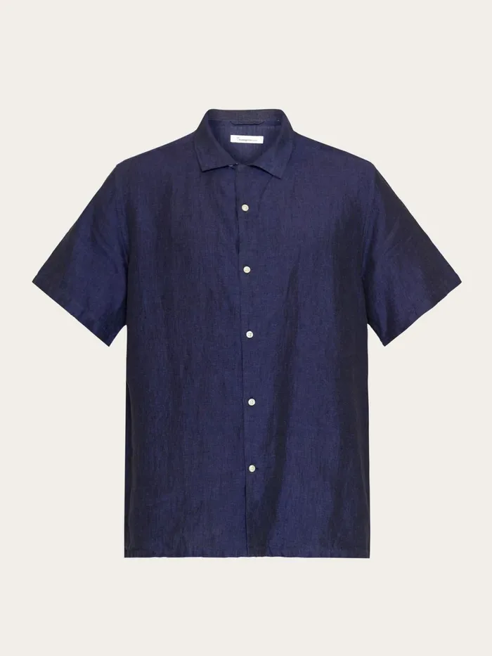 KnowledgeCotton Apparel Shirts Box Fit Short Sleeved Linen Shirt Yarndyed 8211 Men