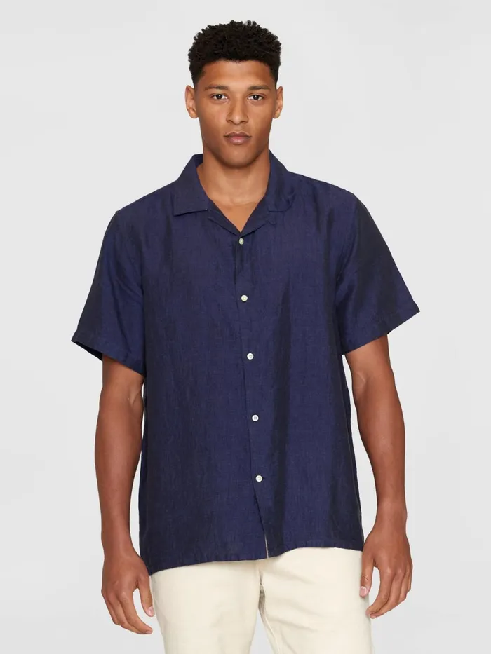KnowledgeCotton Apparel Shirts Box Fit Short Sleeved Linen Shirt Yarndyed 8211 Men