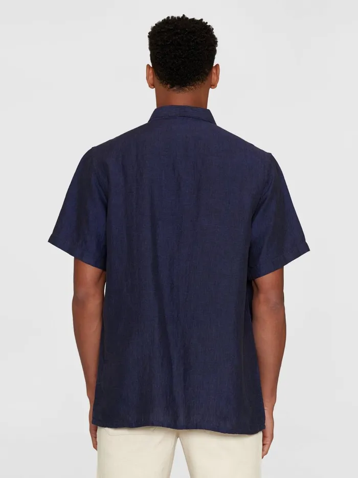KnowledgeCotton Apparel Shirts Box Fit Short Sleeved Linen Shirt Yarndyed 8211 Men
