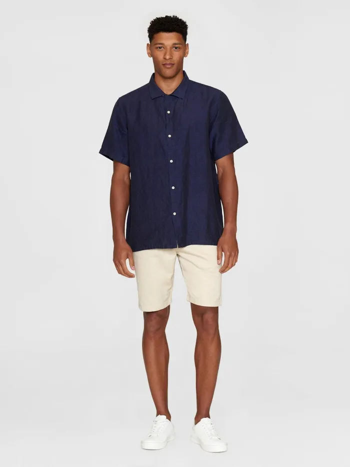 KnowledgeCotton Apparel Shirts Box Fit Short Sleeved Linen Shirt Yarndyed 8211 Men