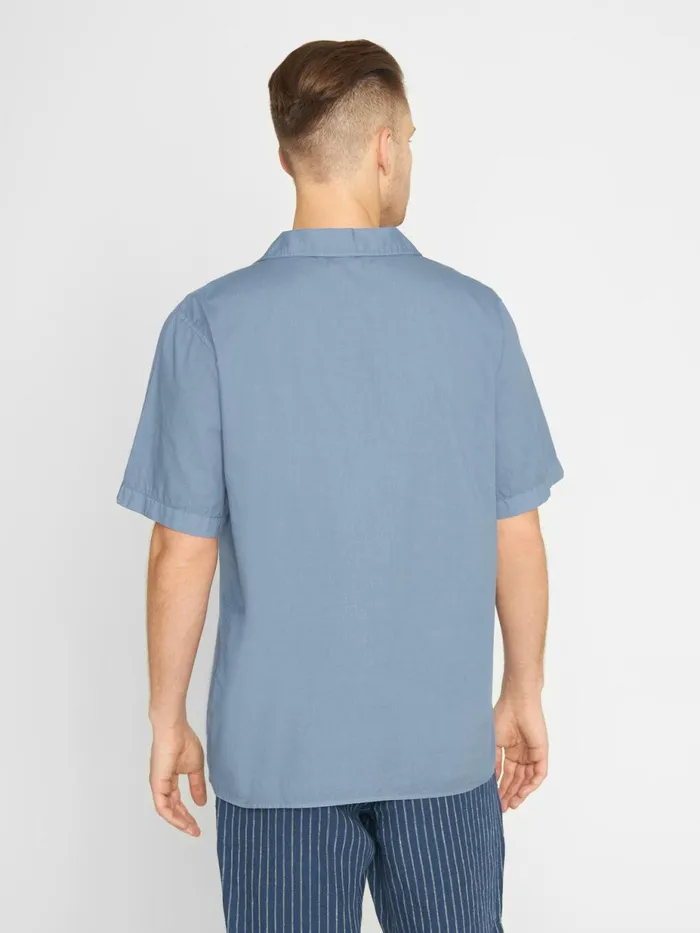 KnowledgeCotton Apparel Shirts Boxed Fit Cord Look Short Sleeve Shirt Asley Blue 8211 Men