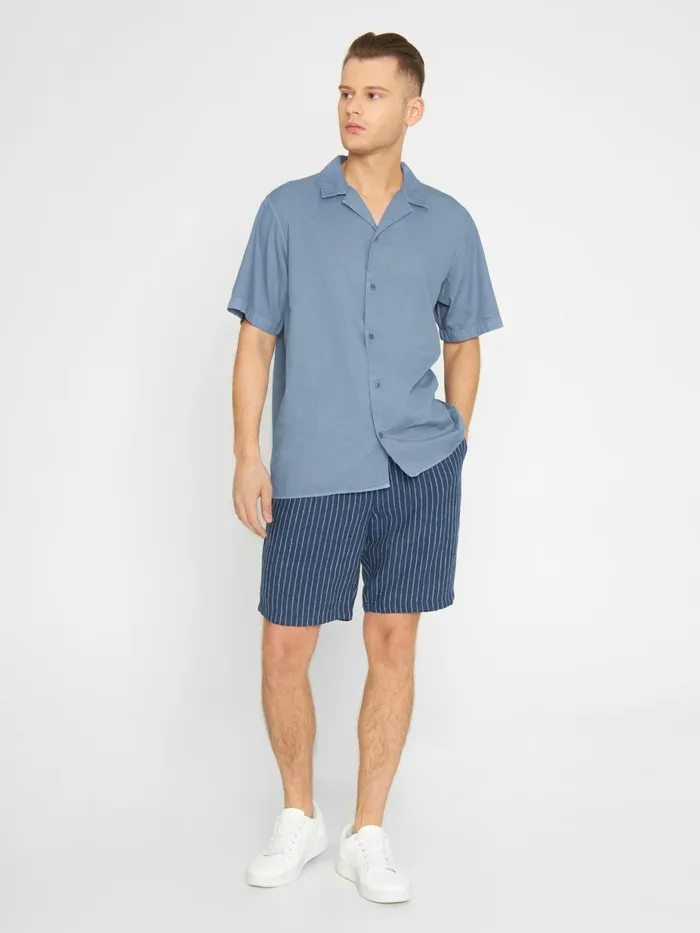 KnowledgeCotton Apparel Shirts Boxed Fit Cord Look Short Sleeve Shirt Asley Blue 8211 Men