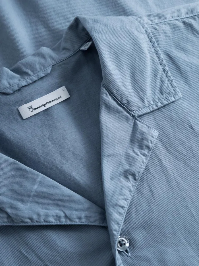 KnowledgeCotton Apparel Shirts Boxed Fit Cord Look Short Sleeve Shirt Asley Blue 8211 Men