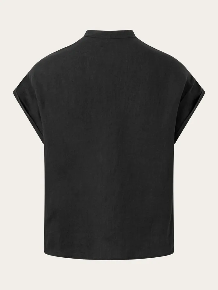 KnowledgeCotton Apparel Shirts Collar Stand Short Sleeve Linen Shirt Black Jet 8211 Women