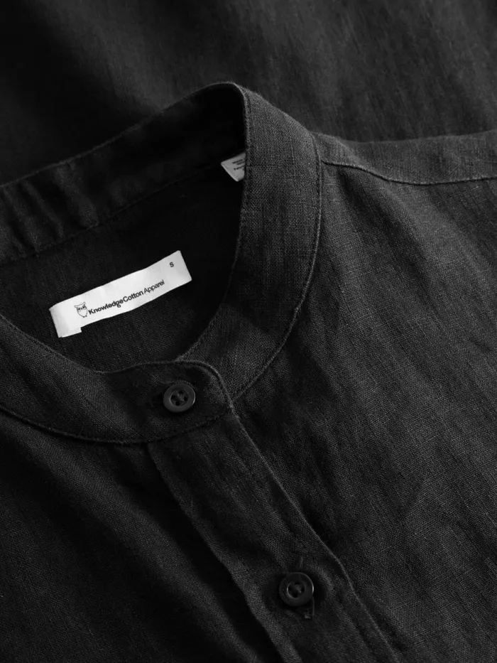 KnowledgeCotton Apparel Shirts Collar Stand Short Sleeve Linen Shirt Black Jet 8211 Women