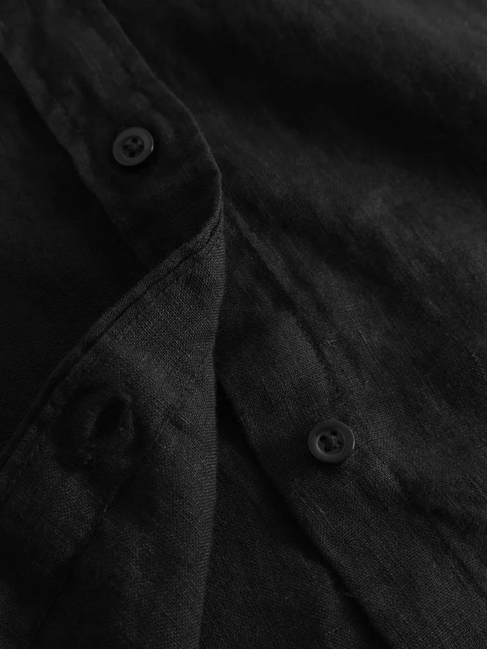 KnowledgeCotton Apparel Shirts Collar Stand Short Sleeve Linen Shirt Black Jet 8211 Women