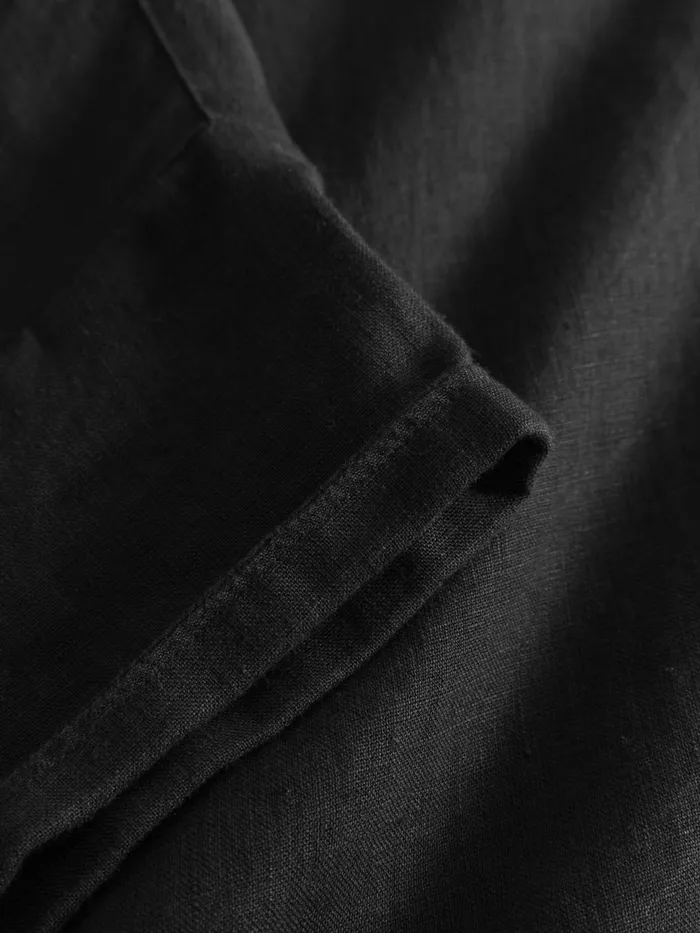 KnowledgeCotton Apparel Shirts Collar Stand Short Sleeve Linen Shirt Black Jet 8211 Women