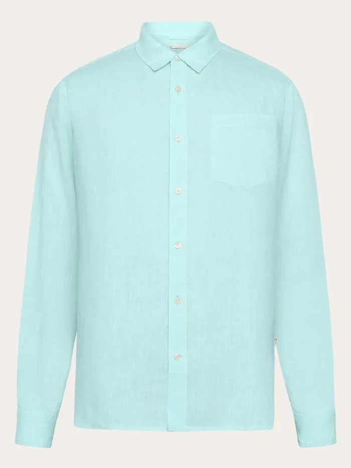 KnowledgeCotton Apparel Shirts Custom Fit Linen Shirt Aquaesque 8211 Men
