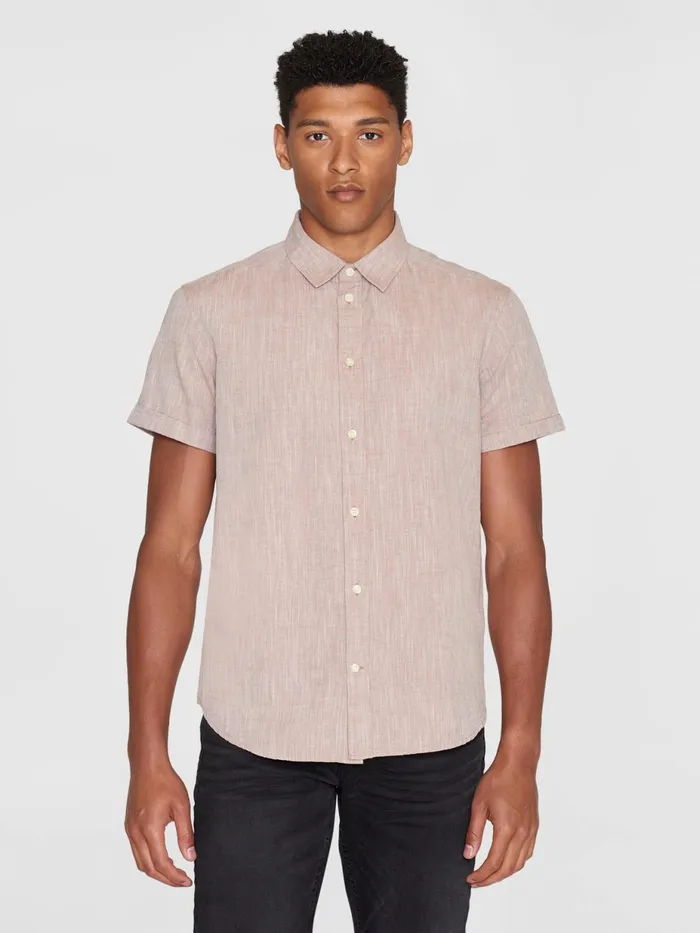 KnowledgeCotton Apparel Shirts Custom Fit Linen Short Sleeve Shirt Chocolate Malt 8211 Men