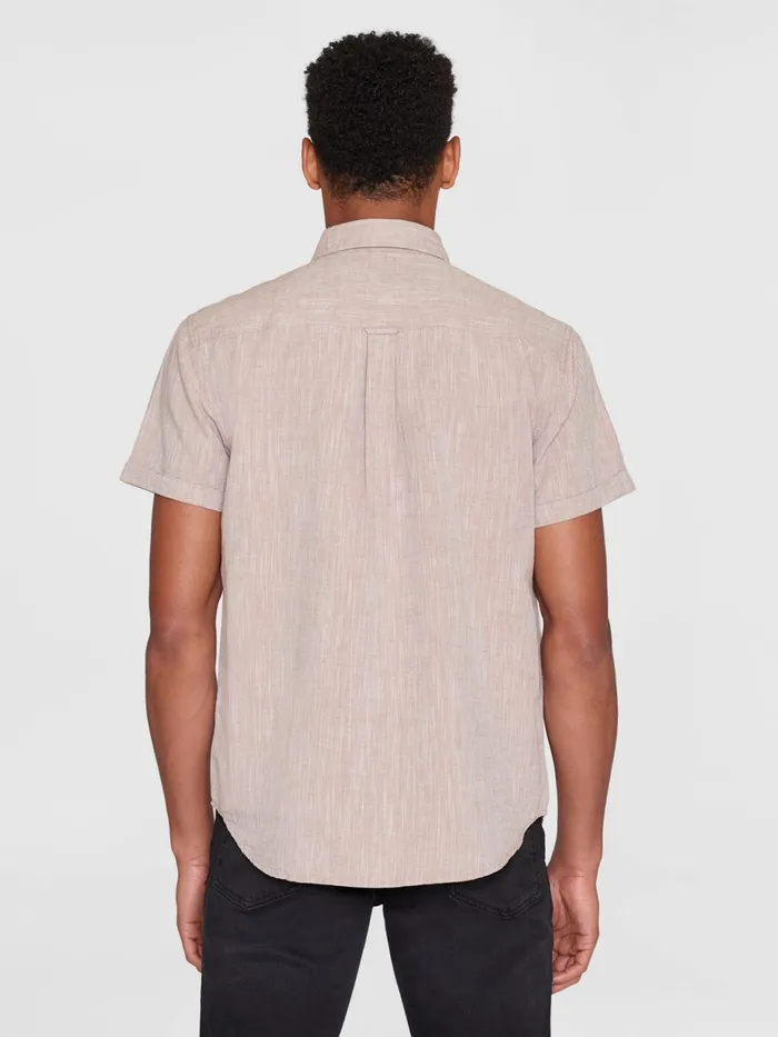 KnowledgeCotton Apparel Shirts Custom Fit Linen Short Sleeve Shirt Chocolate Malt 8211 Men