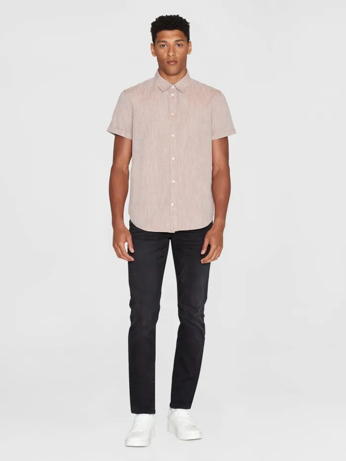 KnowledgeCotton Apparel Shirts Custom Fit Linen Short Sleeve Shirt Chocolate Malt 8211 Men