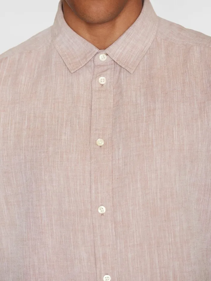 KnowledgeCotton Apparel Shirts Custom Fit Linen Short Sleeve Shirt Chocolate Malt 8211 Men