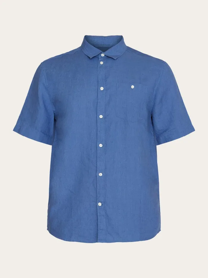 KnowledgeCotton Apparel Shirts Custom Fit Linen Short Sleeve Shirt Moonlight Blue 8211 Men KnowledgeCotton Apparel Shirts Custom Fit Linen Short Sleeve Shirt Moonlight Blue 8211 Men