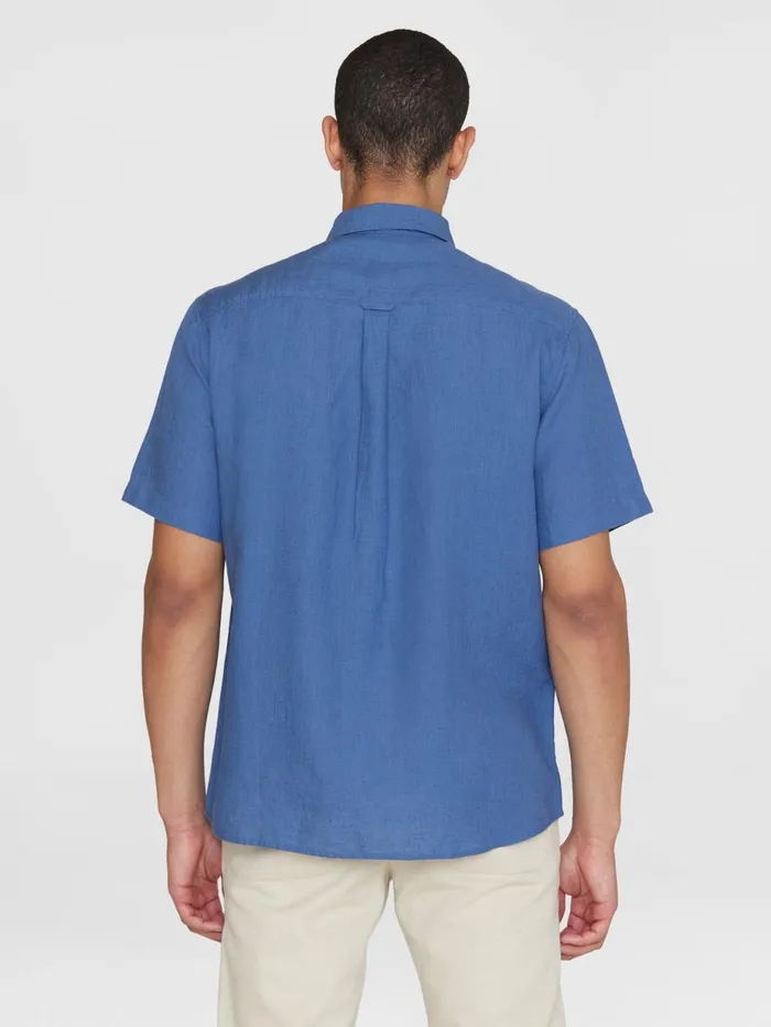KnowledgeCotton Apparel Shirts Custom Fit Linen Short Sleeve Shirt Moonlight Blue 8211 Men