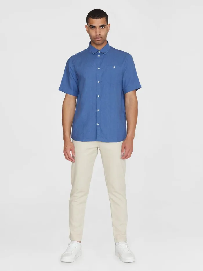KnowledgeCotton Apparel Shirts Custom Fit Linen Short Sleeve Shirt Moonlight Blue 8211 Men