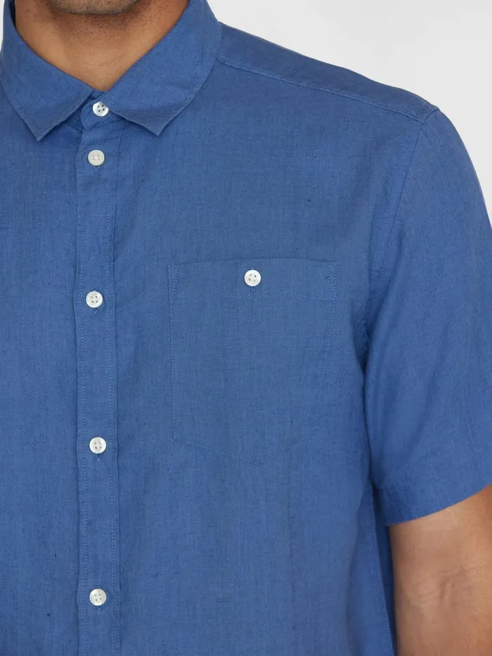 KnowledgeCotton Apparel Shirts Custom Fit Linen Short Sleeve Shirt Moonlight Blue 8211 Men