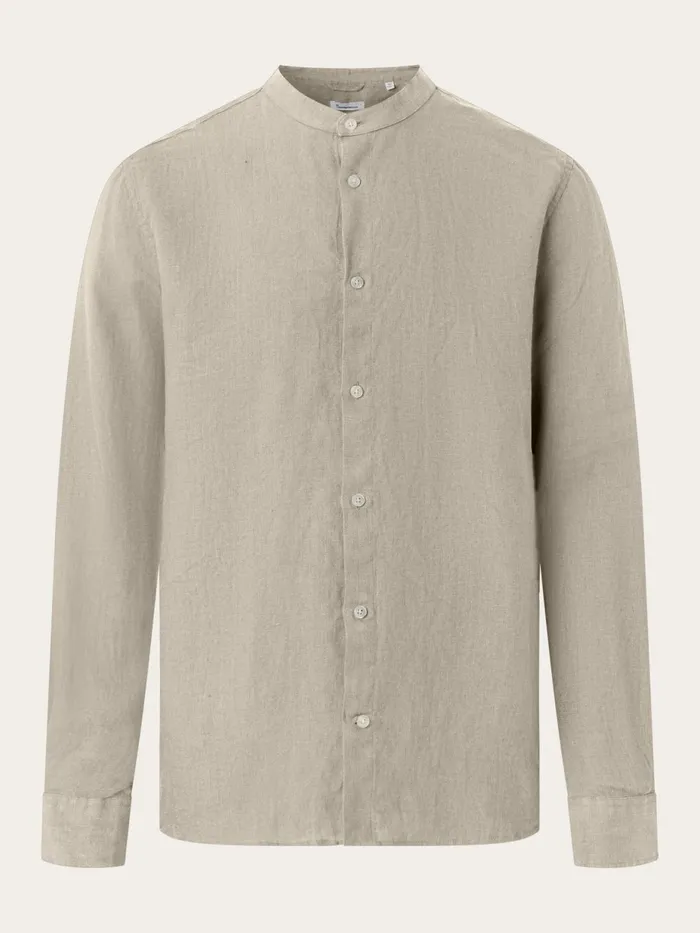 KnowledgeCotton Apparel Shirts Custom Fit Linen Stand Collar Shirt Light Feather Gray 8211 Men KnowledgeCotton Apparel Shirts Custom Fit Linen Stand Collar Shirt Light Feather Gray 8211 Men