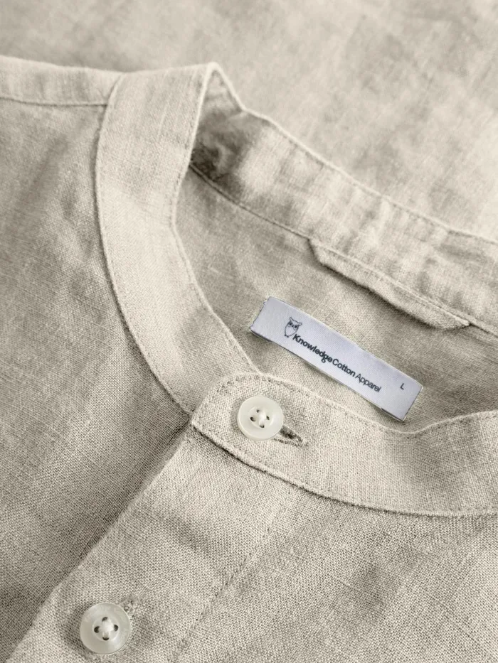 KnowledgeCotton Apparel Shirts Custom Fit Linen Stand Collar Shirt Light Feather Gray 8211 Men KnowledgeCotton Apparel Shirts Custom Fit Linen Stand Collar Shirt Light Feather Gray 8211 Men