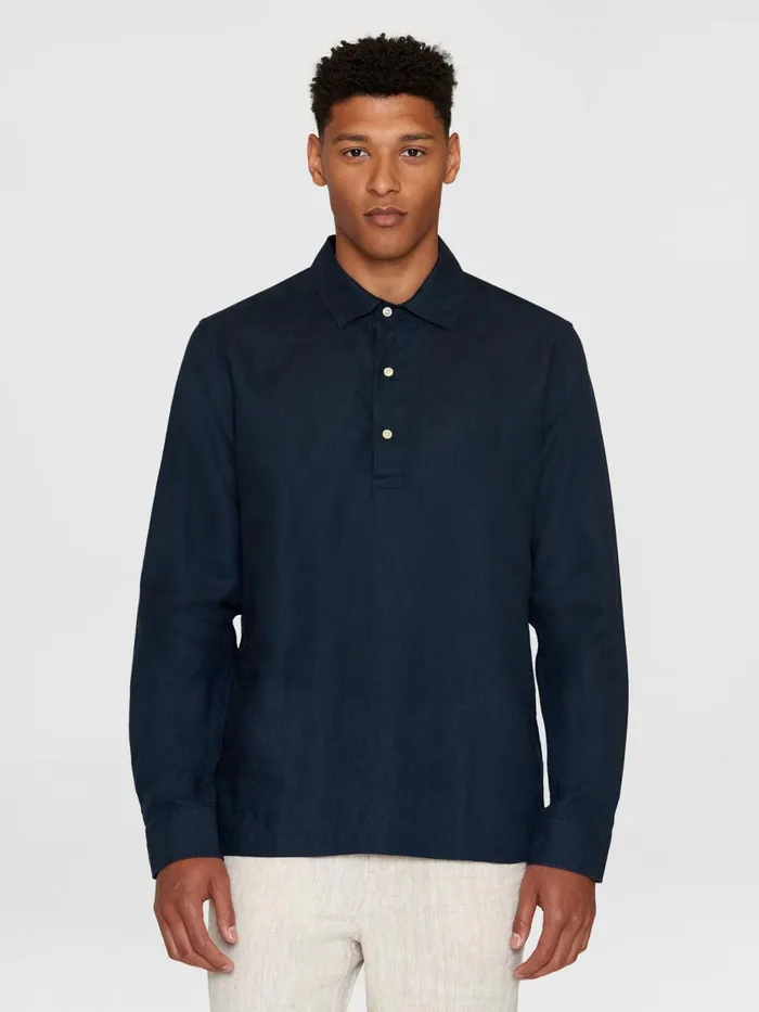 KnowledgeCotton Apparel Shirts Loose Linen Polo Shirt Gotsvegan 8211 Men KnowledgeCotton Apparel Shirts Loose Linen Polo Shirt Gotsvegan 8211 Men