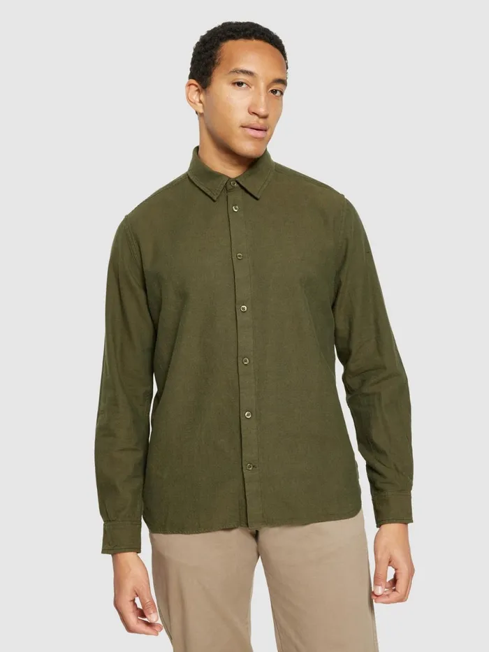 KnowledgeCotton Apparel Shirts Organic Cotton Flannel Shirt GOTS Forrest Night 8211 Men