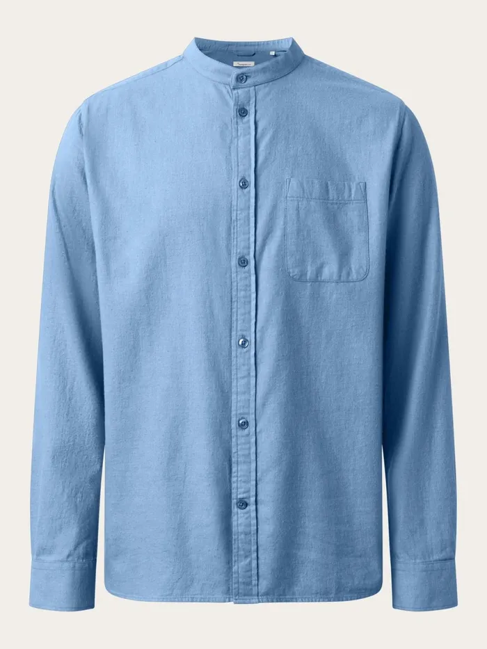 KnowledgeCotton Apparel Shirts Regular Fit Melang Flannel Stand Collar Shirt Dark Denim 8211 Men KnowledgeCotton Apparel Shirts Regular Fit Melang Flannel Stand Collar Shirt Dark Denim 8211 Men