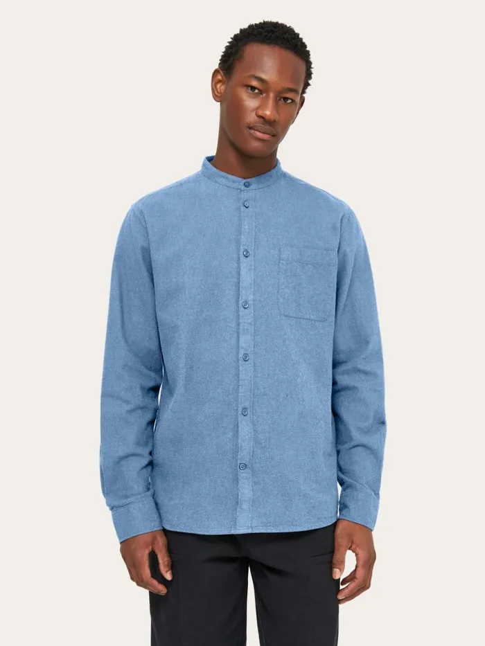 KnowledgeCotton Apparel Shirts Regular Fit Melang Flannel Stand Collar Shirt Dark Denim 8211 Men KnowledgeCotton Apparel Shirts Regular Fit Melang Flannel Stand Collar Shirt Dark Denim 8211 Men