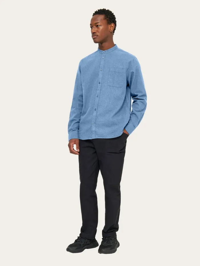 KnowledgeCotton Apparel Shirts Regular Fit Melang Flannel Stand Collar Shirt Dark Denim 8211 Men KnowledgeCotton Apparel Shirts Regular Fit Melang Flannel Stand Collar Shirt Dark Denim 8211 Men
