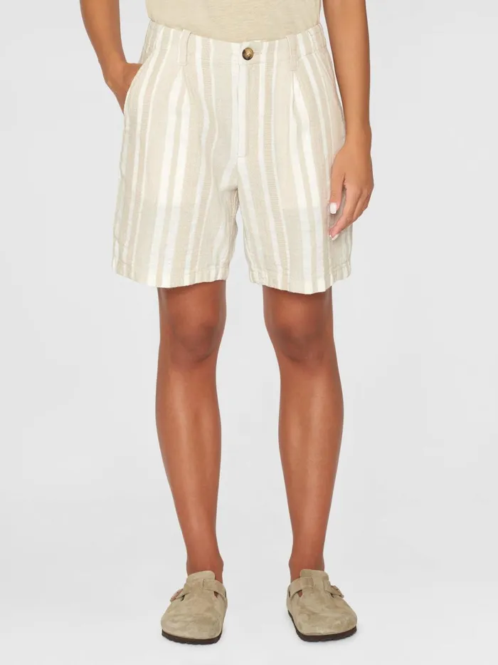 KnowledgeCotton Apparel Shorts POSEY Wide Midrise Pleated Jacquard Woven Stripe Shorts Gotsvegan 8211 Women KnowledgeCotton Apparel Shorts POSEY Wide Midrise Pleated Jacquard Woven Stripe Shorts Gotsvegan 8211 Women