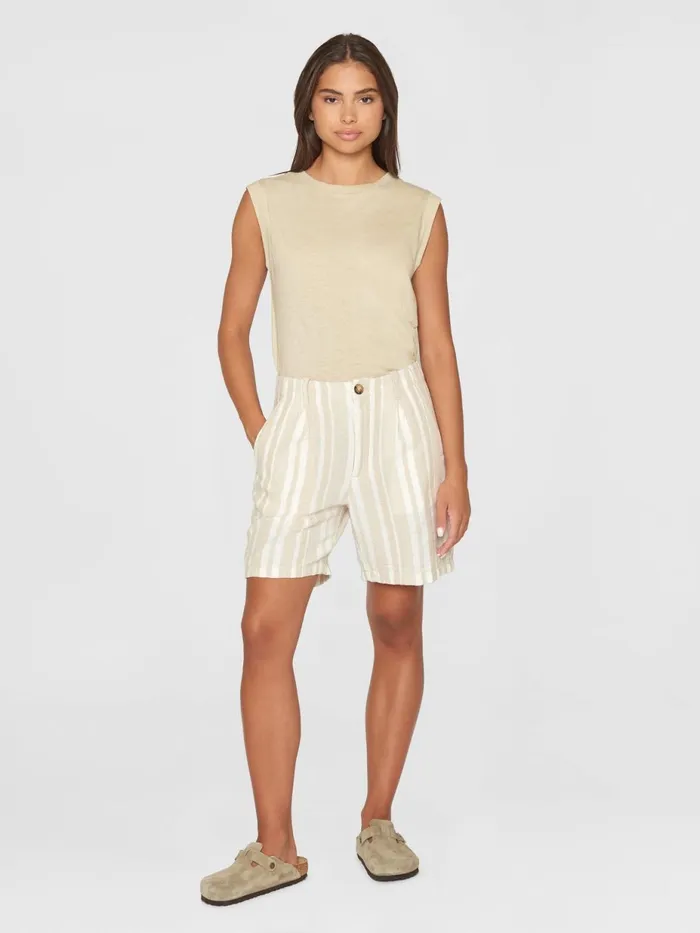 KnowledgeCotton Apparel Shorts POSEY Wide Midrise Pleated Jacquard Woven Stripe Shorts Gotsvegan 8211 Women KnowledgeCotton Apparel Shorts POSEY Wide Midrise Pleated Jacquard Woven Stripe Shorts Gotsvegan 8211 Women