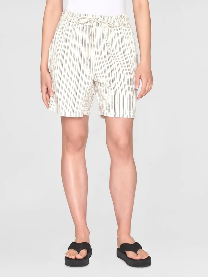 KnowledgeCotton Apparel Shorts POSEY Wide Midrise Wrinkle Stripe Shorts Gotsvegan 8211 Women