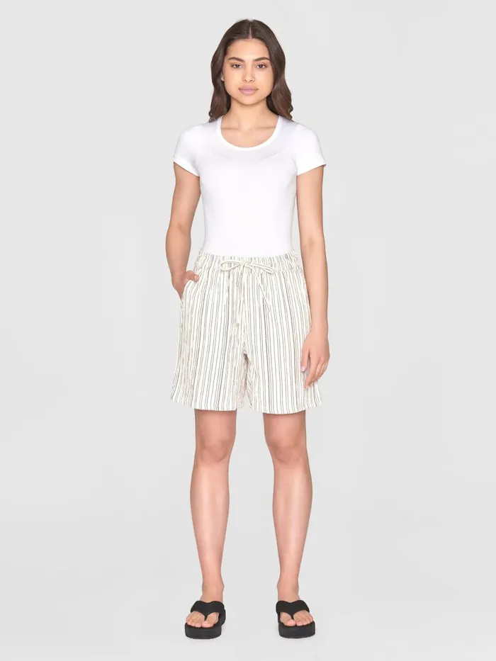 KnowledgeCotton Apparel Shorts POSEY Wide Midrise Wrinkle Stripe Shorts Gotsvegan 8211 Women
