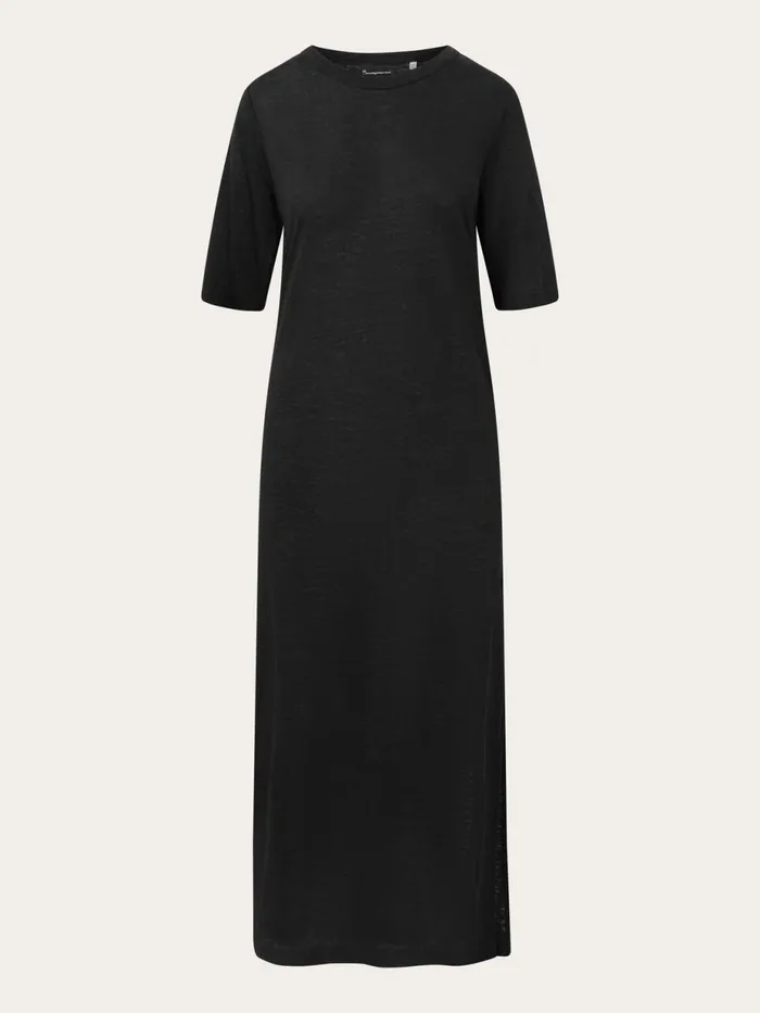 KnowledgeCotton Apparel Skirts And Dresses Linen Short Sleeved Tshirt Dress Black Jet 8211 Women