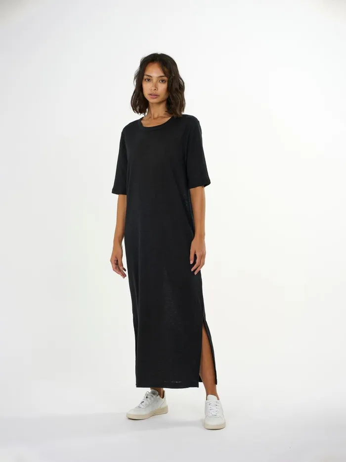 KnowledgeCotton Apparel Skirts And Dresses Linen Short Sleeved Tshirt Dress Black Jet 8211 Women KnowledgeCotton Apparel Skirts And Dresses Linen Short Sleeved Tshirt Dress Black Jet 8211 Women