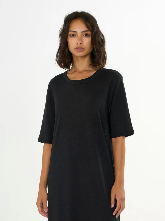 KnowledgeCotton Apparel Skirts And Dresses Linen Short Sleeved Tshirt Dress Black Jet 8211 Women KnowledgeCotton Apparel Skirts And Dresses Linen Short Sleeved Tshirt Dress Black Jet 8211 Women