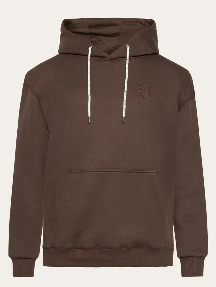 KnowledgeCotton Apparel Sweatshirts Loose Fit Hood Kangaroo Pocket Sweat With Embroidery At Chest Demitasse brown 8211 Men KnowledgeCotton Apparel Sweatshirts Loose Fit Hood Kangaroo Pocket Sweat With Embroidery At Chest Demitasse brown 8211 Men