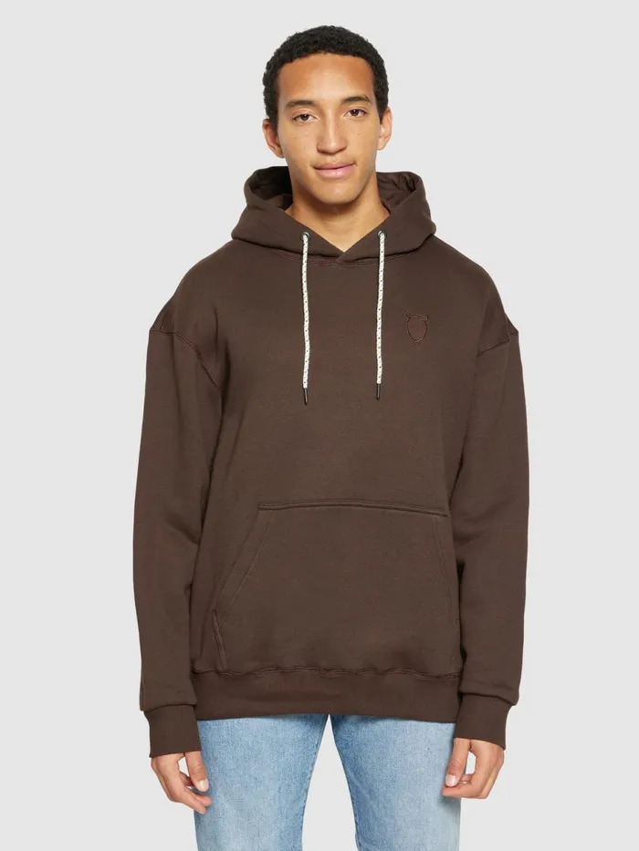KnowledgeCotton Apparel Sweatshirts Loose Fit Hood Kangaroo Pocket Sweat With Embroidery At Chest Demitasse brown 8211 Men KnowledgeCotton Apparel Sweatshirts Loose Fit Hood Kangaroo Pocket Sweat With Embroidery At Chest Demitasse brown 8211 Men
