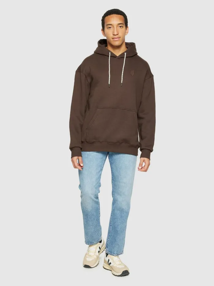 KnowledgeCotton Apparel Sweatshirts Loose Fit Hood Kangaroo Pocket Sweat With Embroidery At Chest Demitasse brown 8211 Men KnowledgeCotton Apparel Sweatshirts Loose Fit Hood Kangaroo Pocket Sweat With Embroidery At Chest Demitasse brown 8211 Men