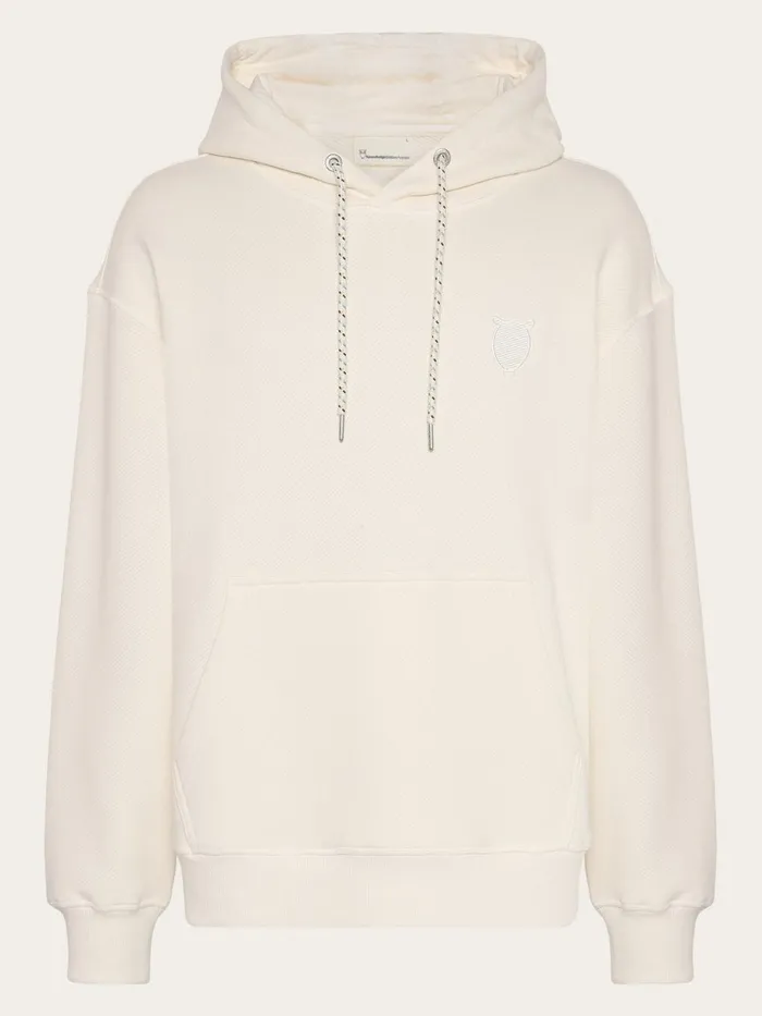 KnowledgeCotton Apparel Sweatshirts Loose Fit Hood Kangaroo Pocket Sweat With Embroidery At Chest Egret 8211 Men KnowledgeCotton Apparel Sweatshirts Loose Fit Hood Kangaroo Pocket Sweat With Embroidery At Chest Egret 8211 Men