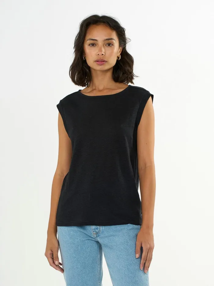 KnowledgeCotton Apparel TShirts And Tops Loose Fold Up Linen Tshirt Black Jet 8211 Women