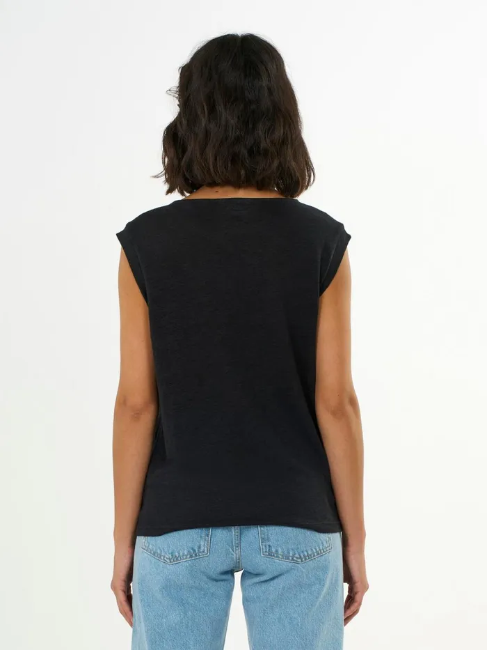 KnowledgeCotton Apparel TShirts And Tops Loose Fold Up Linen Tshirt Black Jet 8211 Women