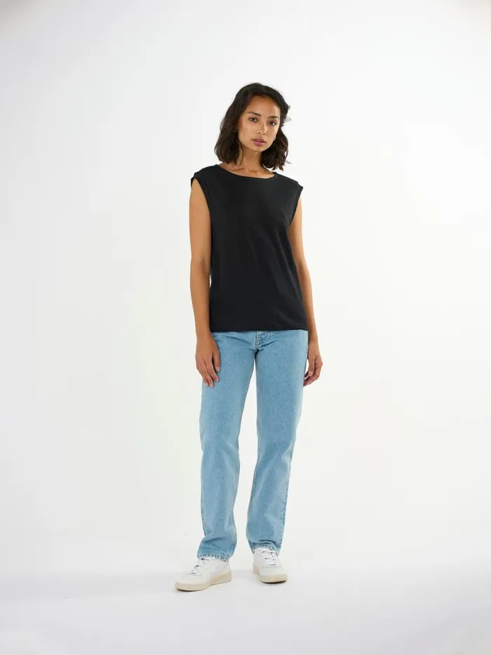 KnowledgeCotton Apparel TShirts And Tops Loose Fold Up Linen Tshirt Black Jet 8211 Women