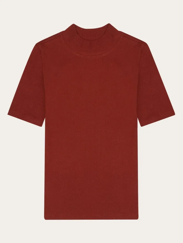 KnowledgeCotton Apparel TShirts And Tops Rib High Neck Short Sleeve Fired Brick 8211 Women KnowledgeCotton Apparel TShirts And Tops Rib High Neck Short Sleeve Fired Brick 8211 Women